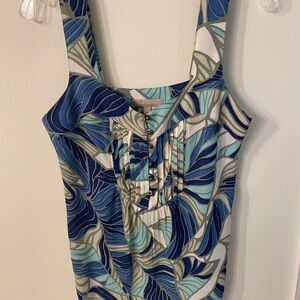 Banana Republic Blue and White Leaf Print Tank Top